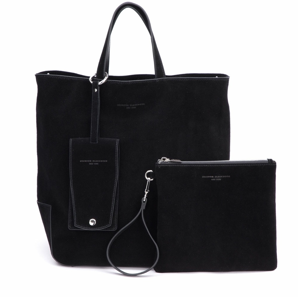 Brandon Blackwood Large Mandeville Tote - Black Suede